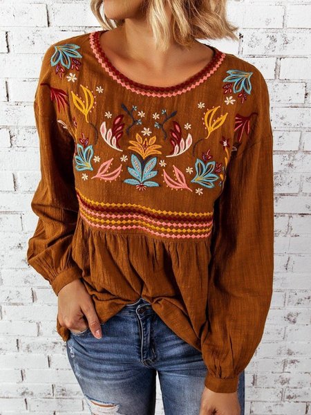 

Boho Tribal Regular Fit Shirts & Tops, Camel, Tops