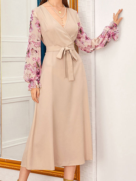 

Elegant Lady Gorgeous Regular Fit Floral Dresses, Apricot, Floral Dresses