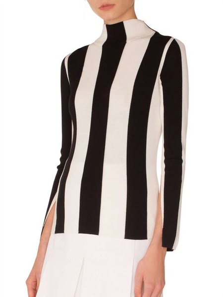

Vintage Elegant Simple Basics Striped Simple Top, Black, Tees