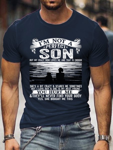 Not A Perfect Son, But Crazy Mom Loves Me Shirts & Tops, Purplish blue, T-shirts