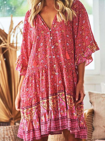 

Tribal Loosen Boho Dresses, Red, Mini Dresses