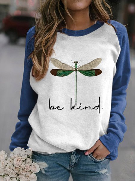 

Be Kind Dragonfly Crew Neck Animal Casual Sweatshirt, As picture, Hoodies&Sweatshirts