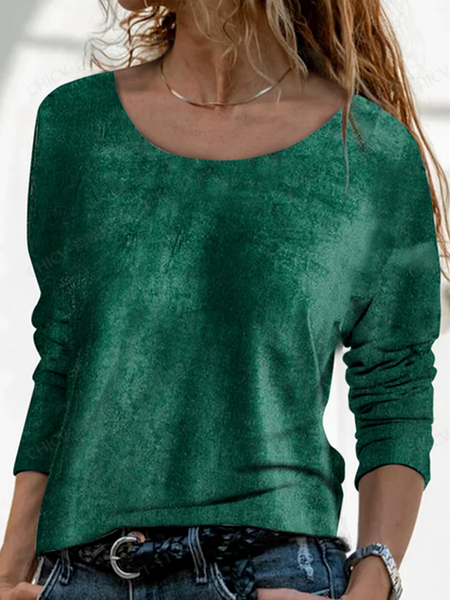 

Long sleeve round neck plain patterned velvet Korean velvet elastic fabric Christmas top T-shirt women, Green, Long sleeve tops