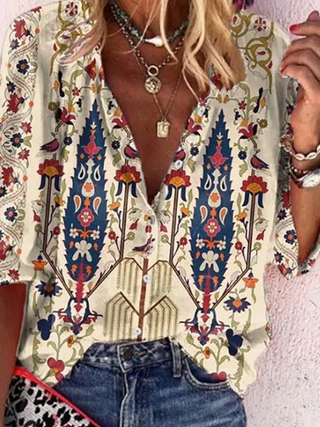 

Loosen Floral Shirt Collar Shirts & Tops, Multicolor, Shirts & Blouses