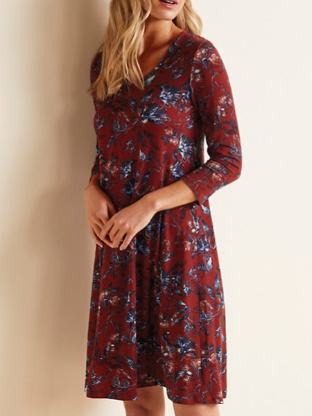 

Cotton Blends Vacation Floral Dresses, Red, Mini Dresses
