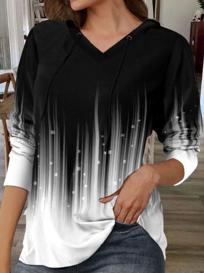 

Casual Ombre Printed Off Shoulder Casual Hooded Sweatshirt, Black-white, Sweatshirts & Hoodies