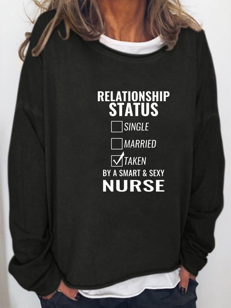 

Relationship Status Casual Crew Neck Sweatshirt, Black, Hoodies&Sweatshirts