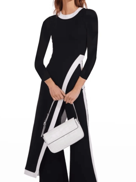 

Spring Crew Neck Cotton Crew Neck Color Block Daily Household Tops, Black-white, Tops