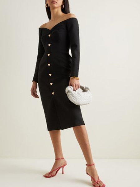 

Boat Neck Regular Fit Dresses, Black, Midi Dresses