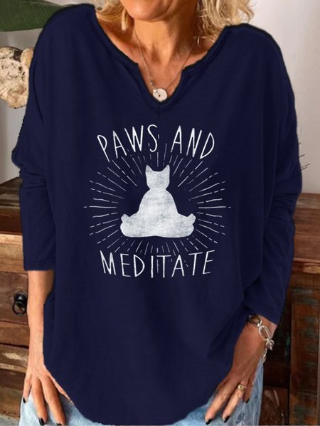 

Fun Print Notch Neck Long Sleeve Shirt, Purplish blue, Hoodies&Sweatshirts