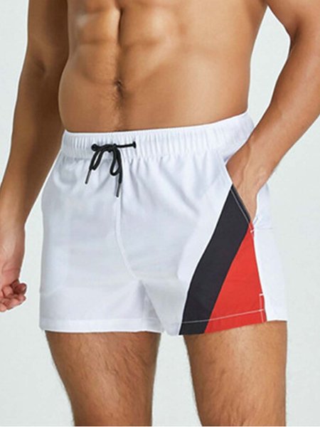 

Simple Contrast Striped Men's Shorts, White, Men's shorts