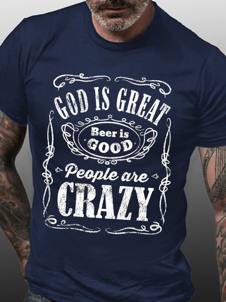 

God Is Great, Beer Is Good, People Are Crazy Shirts & Tops, Purplish blue, T-shirts