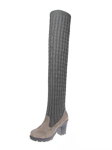 

Simple Plain Stitching Warm Over The Knee Boots, Gray, Boots