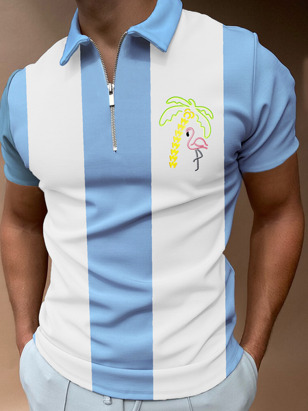 

Coconut Tree Flamingo Vacation Leisure Polo, Blue, Men's t-shirts