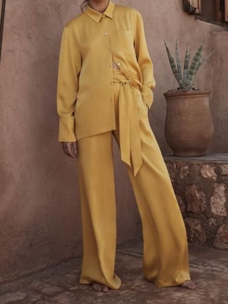 

Spring Casual Casual Simple Long sleeve Daily Household Tops, Yellow, Tops