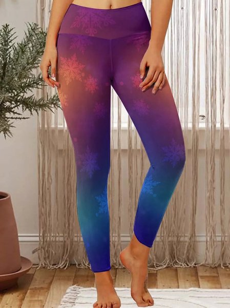 

Gradient snowflake print high-rise stretch yoga leggings, As picture, Leggings