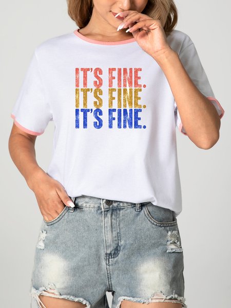 

Unocis It's Fine Printed Round Neck Short Sleeve Ringer Tee, Pink, T-shirts