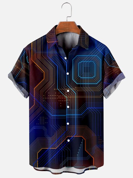 

Mens Virtual Technology Cyberpunk Print Casual Breathable Short Sleeve Hawaiian Shirts, Blue, Men's Floral shirt