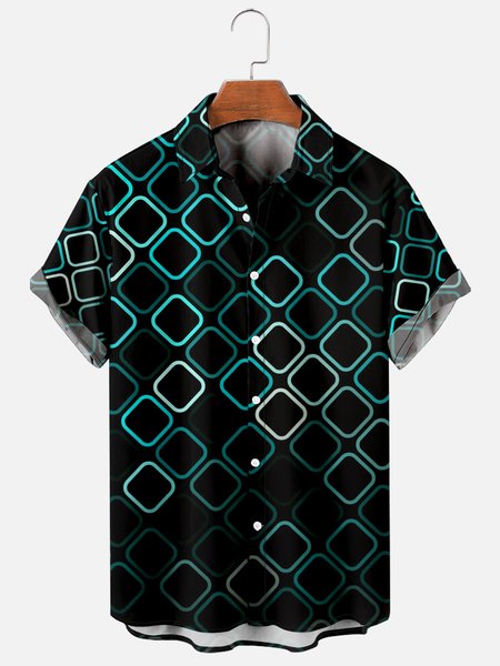 

Mens Virtual Technology Cyberpunk Print Casual Breathable Short Sleeve Hawaiian Shirts, Black, Men's Floral shirt