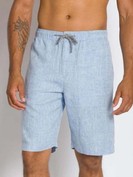 

Plain Simple Cotton And Linen Light Blue Men's Shorts, Aqua blue, Men's shorts