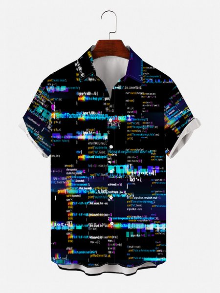 

Mens Virtual Technology Cyberpunk Print Casual Breathable Loose Short Sleeve Shirts, Black, Men's Floral shirt