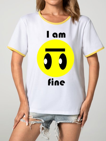 

Unocis Fun Printed Round Neck Short Sleeve Ringer Tee, Yellow, T-shirts