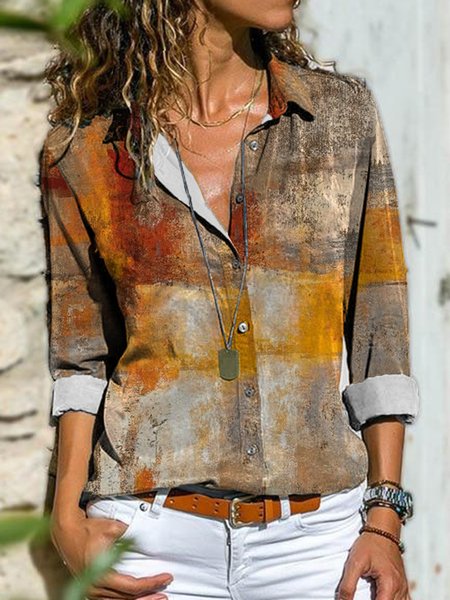 

Casual Abstract Shirt Collar Shirts & Tops, Multicolor, Blouses & Shirts