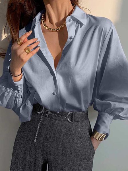 

Elegant Shirt Collar Long Sleeve Work Blouse, As picture, Blouses and Shirts
