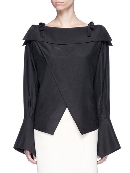 

Work Daily Date Plain Boat Neck Regular Fit Top, Black, Blouses and Shirts