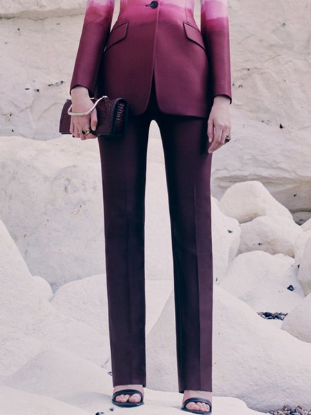

Elegant Regular Fit Solid Pants, As picture, Straight Leg Pants