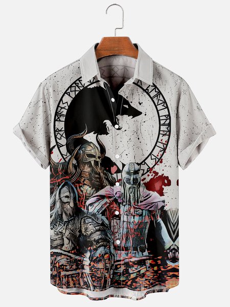 

Vintage Viking Short Sleeve Shirt, Gray, Men's Floral shirt