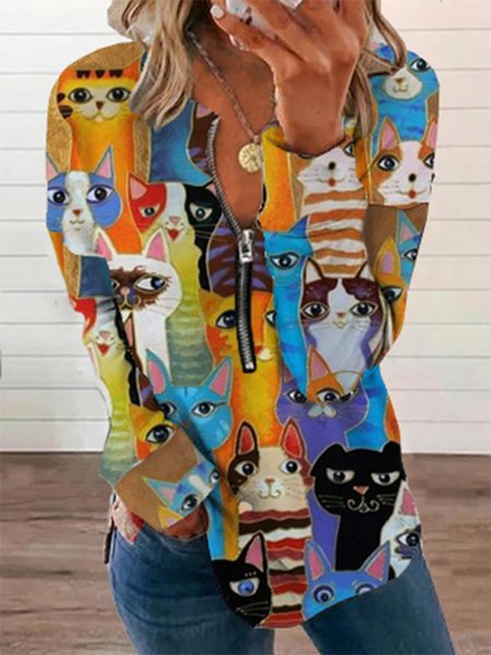 

Cat print zipper hoodie, Multicolor, Hoodies & Sweatshirts