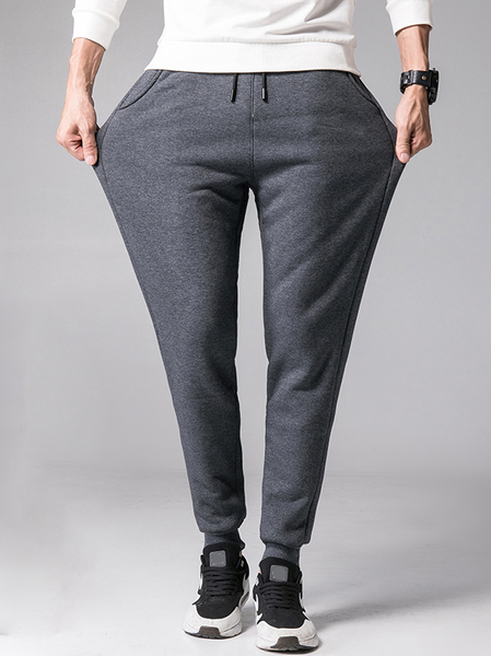 

Men's Winter Plus Velvet Padded Drawstring Sweatpants, Gray, Pants