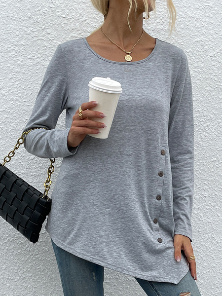 

Cotton Raglan Sleeve Plain Shirts & Tops, Gray, Long sleeve tops