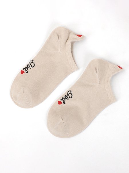 

Valentine's Day Simple Embroidered Heart Cotton Socks, Khaki, Socks