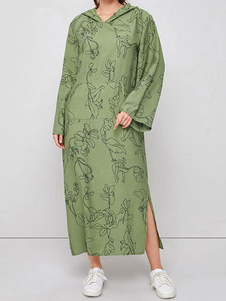 

V Neck Vacation Printed Dresses, Army green, Casual Dresses