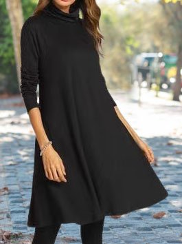 

A-line Cowl Neck Vintage Long Sleeve Dresses, Black, Mini Dresses