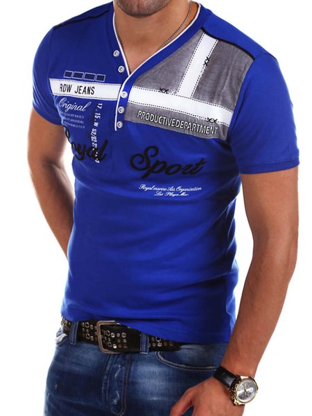 

Classic Text Polo Short Sleeve Casual Shirts T-Shirts, Royal blue, Men's t-shirts