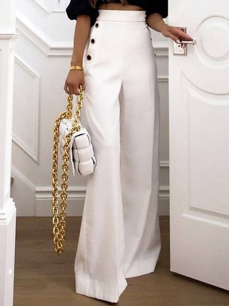 

Formal Work Solid Wide Leg Pants, White, Wide Leg Pants
