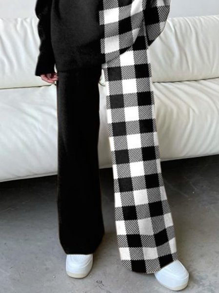 

Geometric Plaid Cotton Blends Pants, Black, Pants