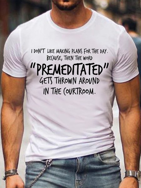 

"Premeditated" Printed Crew Neck Casual T-shirt, White, T-shirts