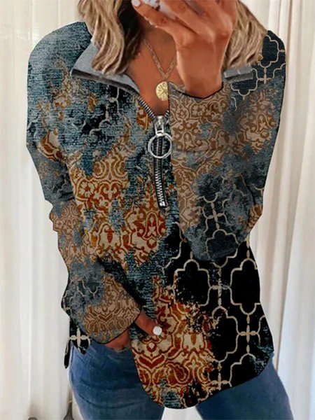 

Vintage Color-block Geometric Printed Long Sleeves Plus Size Casual Sweatshirtss, Multicolor, Hoodies & Sweatshirts