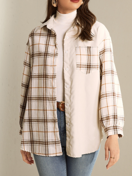 

Casual Household Daily Vintage Checked/Plaid Shirts & Tops, Apricot, Shirts & Blouses