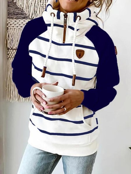 

Strip Casual Hooded, Navy blue, Hoodies&Sweatshirts