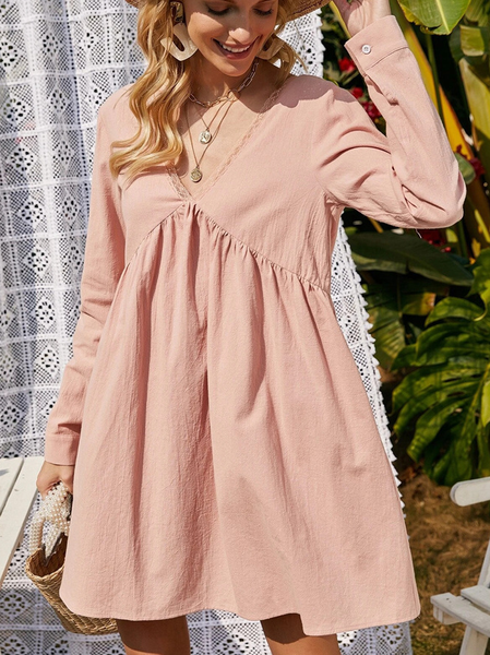 

Plain Casual Cotton Blends Dresses, Pink, Casual Dresses