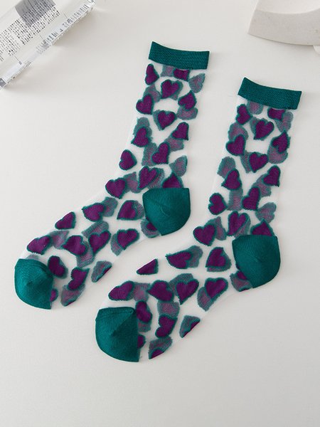 

Valentine's Day Simple Sweet Heart Jacquard Socks, Green, Socks