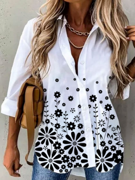 

Lapel Floral Casual Shirts & Tops, White, Shirts & Blouses