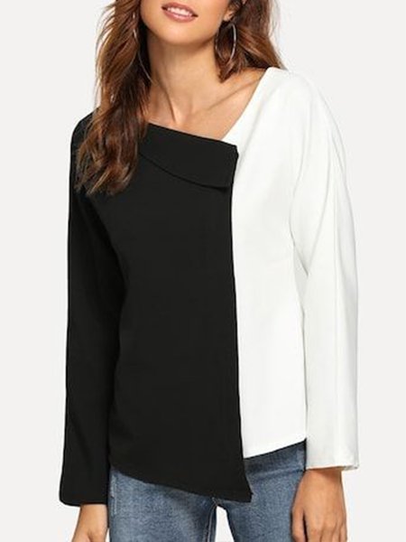 

Work Date Daily Regular Fit V Neck Solid Top, Black-white, Blouses and Shirts