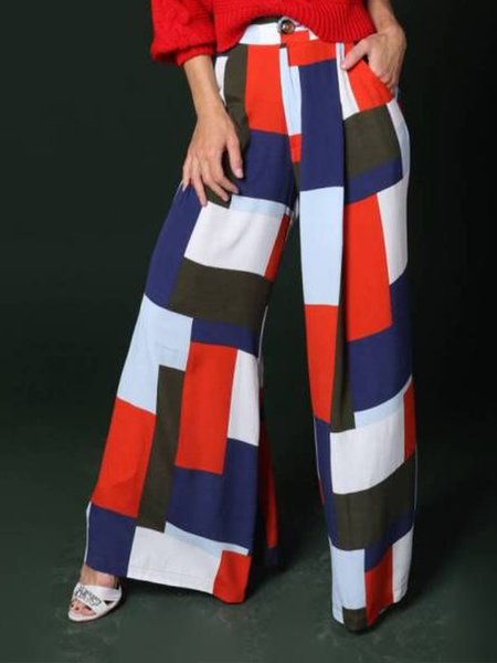 

Casual Simple Work Daily Date Geometric Statement Pants, As picture, Wide Leg Pants