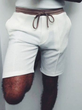 

Simple Striped Printed Knit Men's Shorts, White, Men's shorts